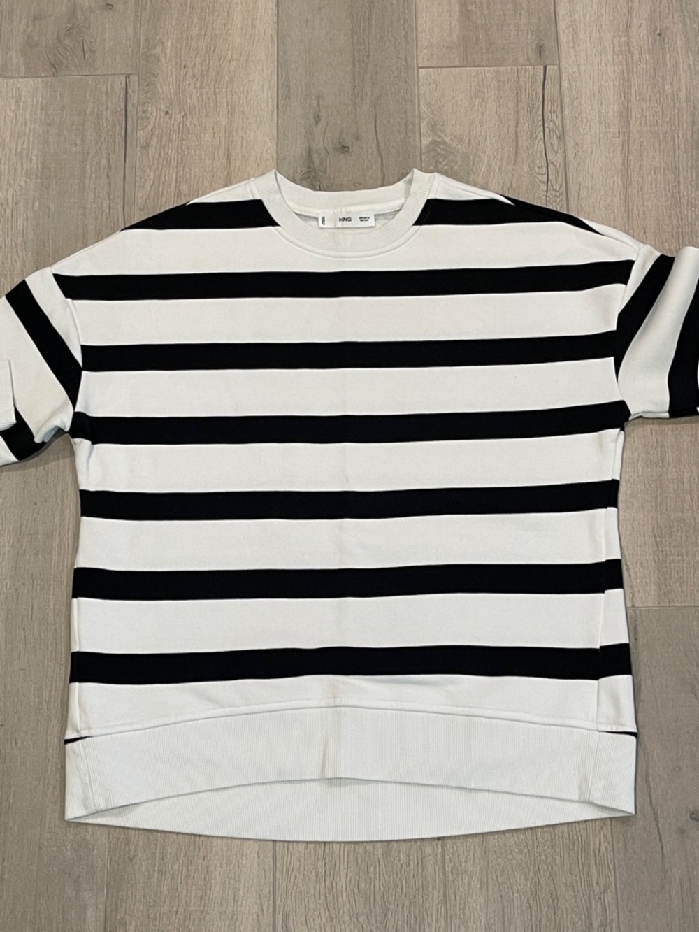 Mango Black White Striped Sweatshirt Oversized Crewneck Pullover